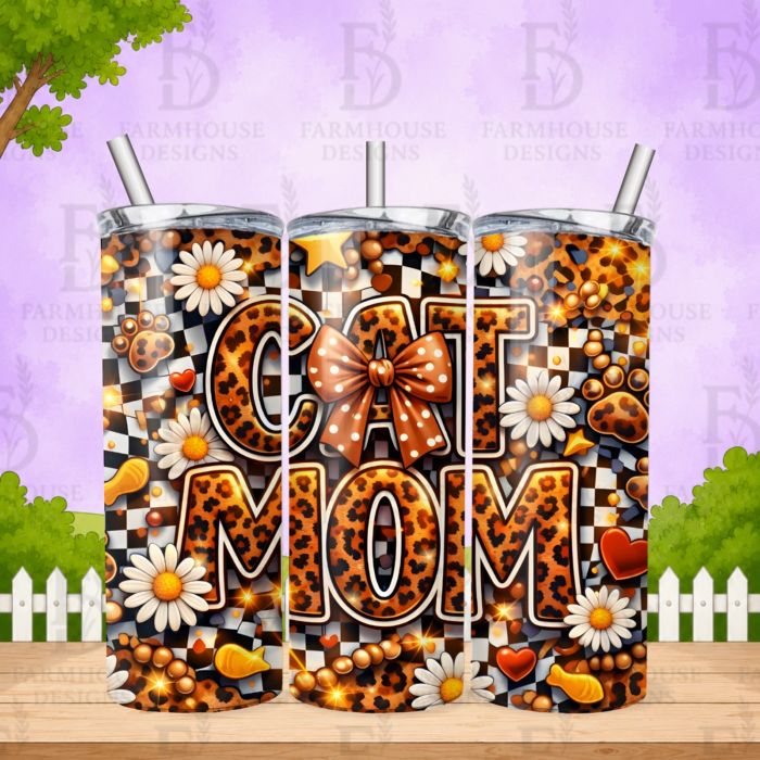 Cat Mom Leopard 20oz Cat Mom Leopard Print 20oz Stainless Steel Tumbler | Cute Cat Lover Gift