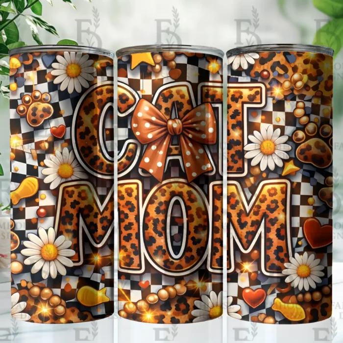 product_tumblers Cat Mom Leopard Print 20oz Stainless Steel Tumbler | Cute Cat Lover Gift